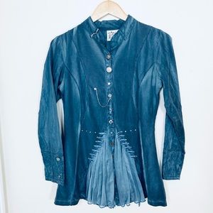 PARSLEY & SAGE Blue - Gray - Denim Bejeweled Blouse - Small